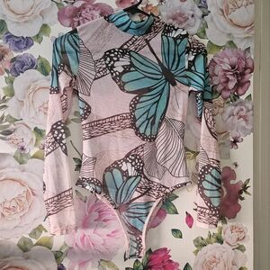 Butterfly Print Long Sleeve Bodysuit